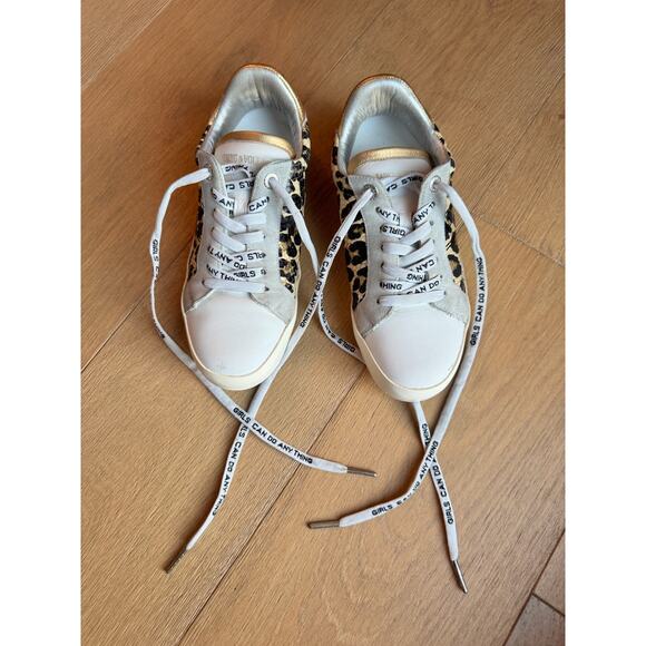 Zadig & Voltaire Leo Wild Leopard Print Lace-up Sneakers Metallic Gold Sz 6.5 - Picture 8 of 9